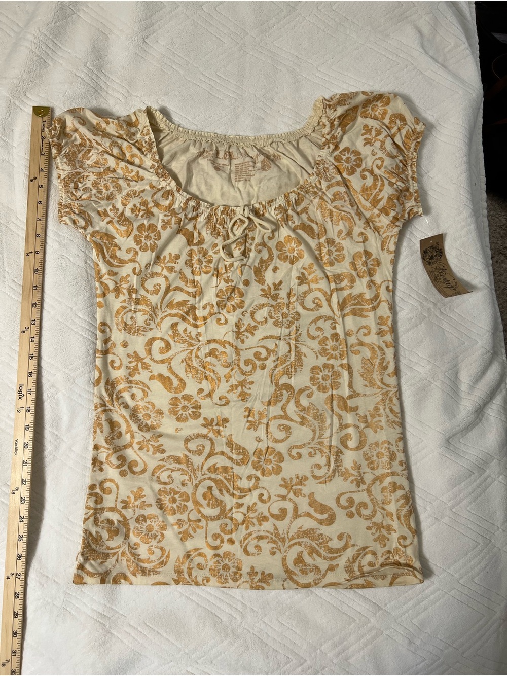 LOL Vintage Cream and Mustard Floral Off-Shoulder Top
